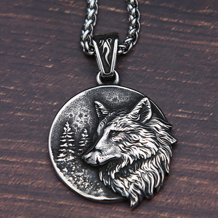 Men Vintage Viking Wolf Pendant Necklace Punk Street Rock Nordic Stainless Steel Odin Wolf Head Necklace Fashion Jewelry – Bild 3