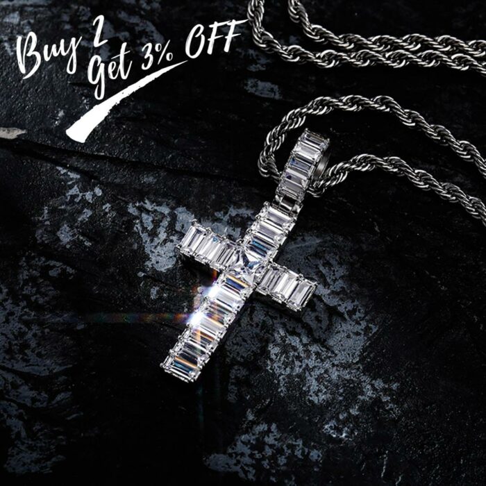 1228690817-1.jpg TOPGRILLZ Hip Hop Cross Pendant With Baguette Stone Micro Pave Prong Setting Iced Cubic Zirconia Fashion Jewelry Gift Men Women – Bild 3