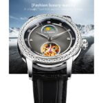 Forsining Fashion: Elegante Automatikuhr mit Kristall Lünette, Laser-Black-Design und wasserdichtem Genuine-Leather-Band" – Bild 2