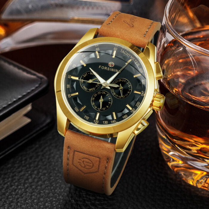 Forsining Wasserdichte automatische mechanische Uhr für Herren Lederarmband Luxus Sport Herren Armbanduhren – Bild 4