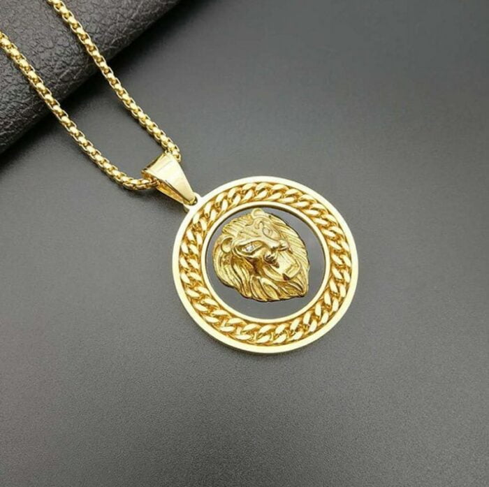1544307404-1.jpg Peraonality Trend Hip Hop Round Animal Lion Head Pendant Necklaces for Men Jewelry – Bild 1