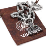Stainless Steel Valknut Amulett mit Mjölnir Hammer Anhänger an Nordic Thor Ziegenkette - Königskette mit Geschenktasche – Bild 6