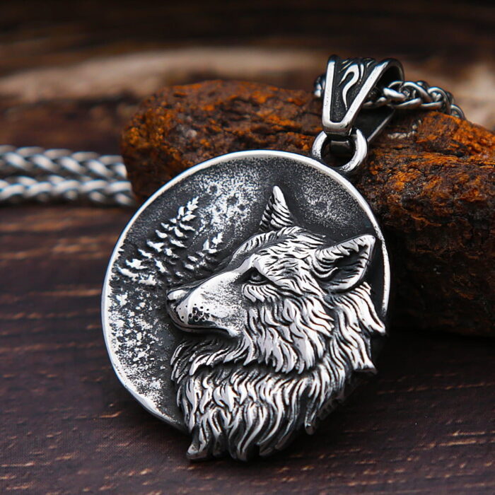 Men Vintage Viking Wolf Pendant Necklace Punk Street Rock Nordic Stainless Steel Odin Wolf Head Necklace Fashion Jewelry – Bild 4