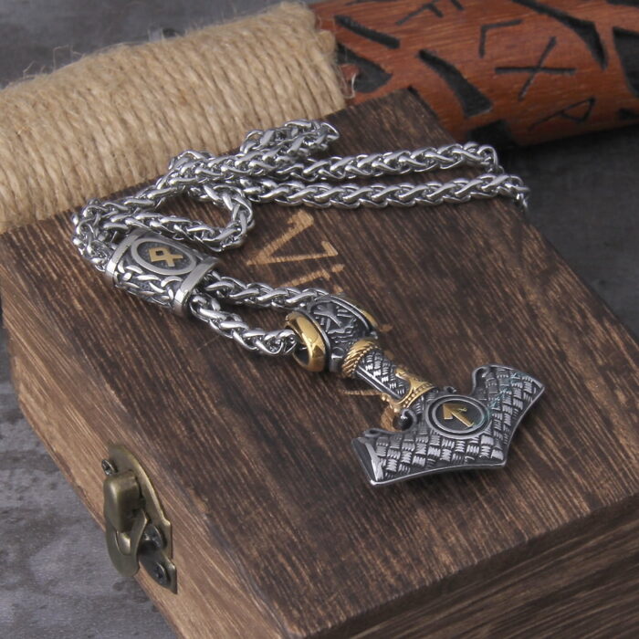 Norse Scandinavian Vienna Viking Valknut Necklace Men Vintage Stainless Steel Mjolnir Thor's Hammer Pendant Necklace Jewelry – Bild 3