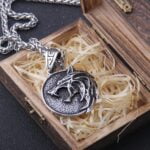 the Wizard wolf head pendant necklace for Geralt with a The Wild Hunt 3 Figure TV