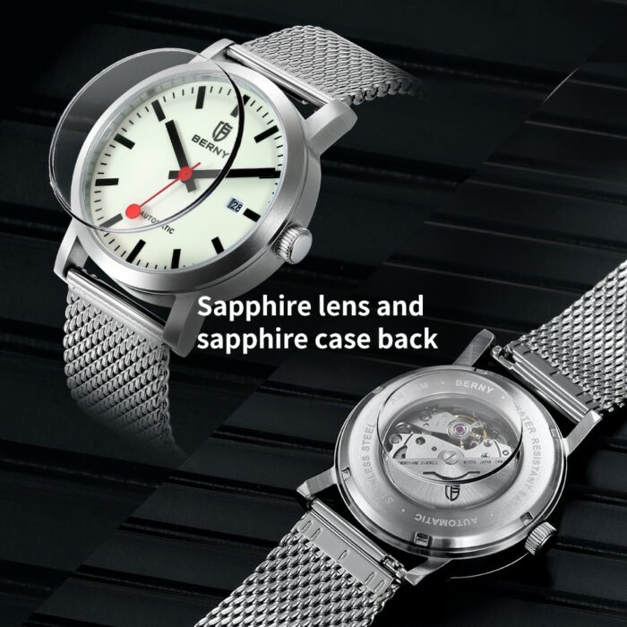 1829555345-1.jpg BERNY Herren Uhr MIYOTA 8215 Mechanisch Stahl Selbstaufzug Luminous | Luxusuhr Wasserdicht – Bild 5