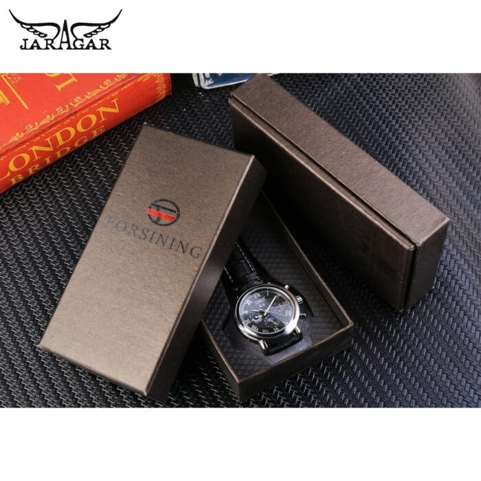 Jaragar Classic Black Moon Phase Roman Date Day Genuine Leather Multifunction Automatic Mens Mechanical Watches Business Relogio – Bild 6