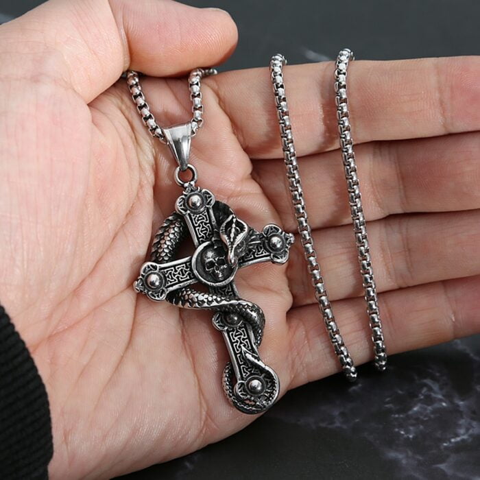 "Gothic Skull Cross Halskette aus Edelstahl - Punk Biker Men Skull Dragon Necklace Jewelry - Geschenkidee für Gothic Jewelry Fans!" – Bild 6