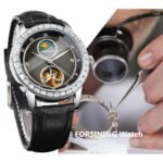 Forsining Fashion: Elegante Automatikuhr mit Kristall Lünette, Laser-Black-Design und wasserdichtem Genuine-Leather-Band" – Bild 3