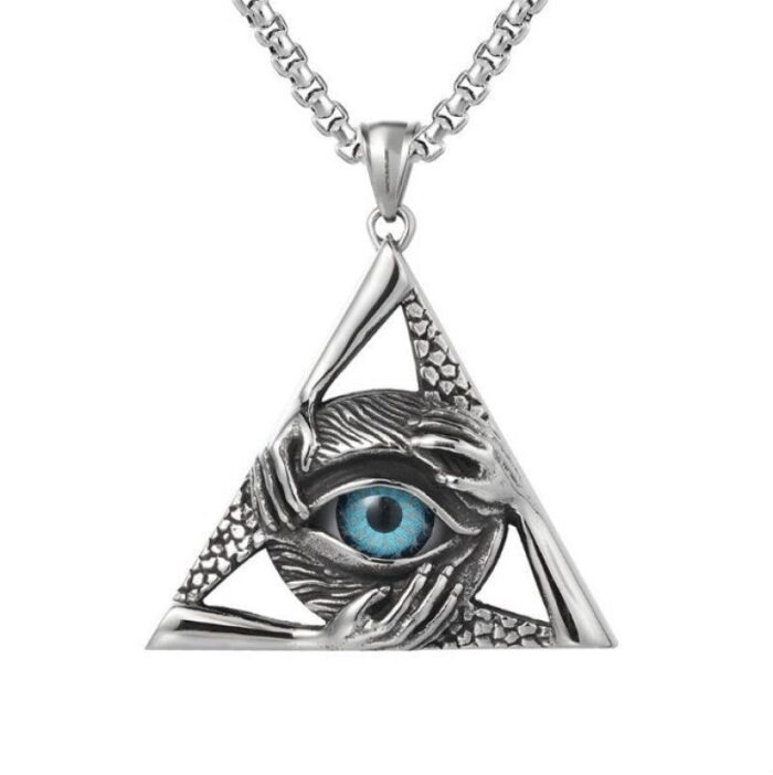 Fashion High Quality Metal Triangle Eye Masonic Vintage Pendant Necklace for Men Jewelry – Bild 2