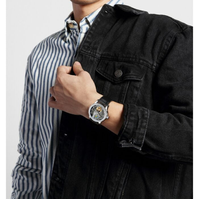 195588340-1.jpg Forsining Fashion: Elegante Automatikuhr mit Kristall Lünette, Laser-Black-Design und wasserdichtem Genuine-Leather-Band" – Bild 4