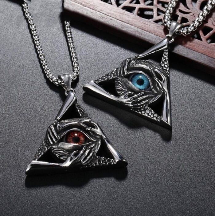 Fashion High Quality Metal Triangle Eye Masonic Vintage Pendant Necklace for Men Jewelry – Bild 1