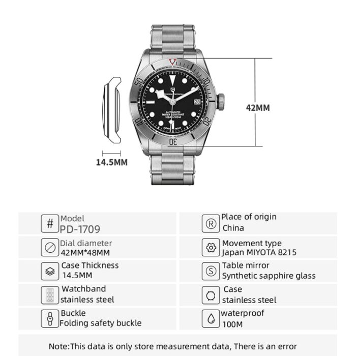 PAGANI DESIGN: Luxus-Mechanikuhr für Männer aus Stahl BB58 mit Automatikwerk, Saphirglas, Taucheruhr – Bild 5