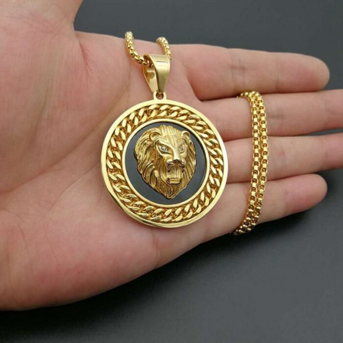 2079691161-1.jpg Peraonality Trend Hip Hop Round Animal Lion Head Pendant Necklaces for Men Jewelry – Bild 2