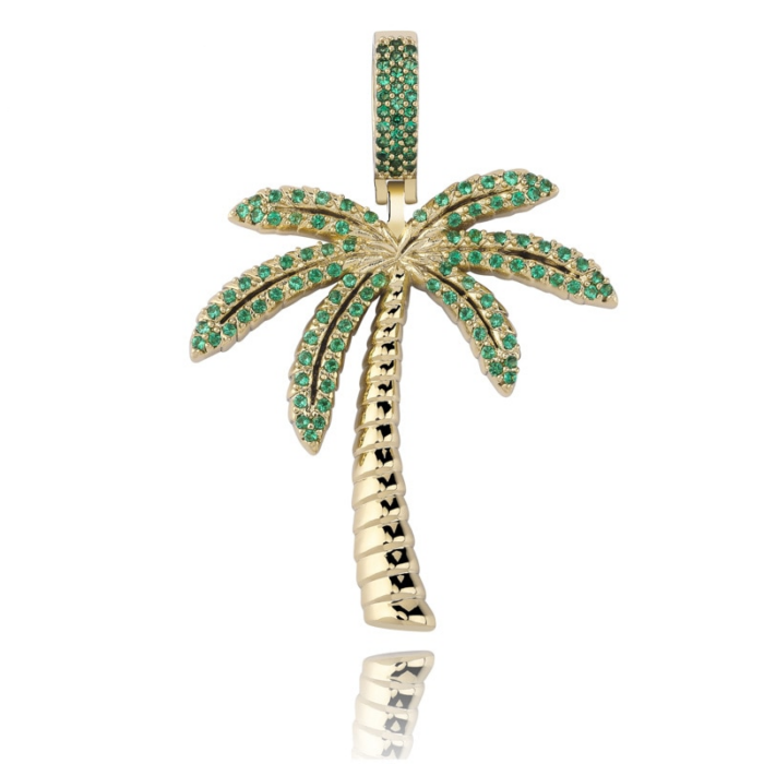 2106725759-1.png TOPGRILLZ Coconut Tree Iced Out Cubic Zircon Pendant& Necklace Gold Silver Color Plated Hip Hop Men's Jewelry – Bild 1