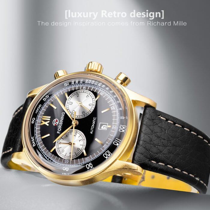 Forsining 2022: Luxuriöse Kalender-Uhr mit Glas-Konkavität und zwei Zifferblättern – Bild 6