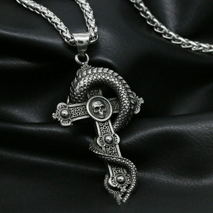 "Gothic Skull Cross Halskette aus Edelstahl - Punk Biker Men Skull Dragon Necklace Jewelry - Geschenkidee für Gothic Jewelry Fans!" – Bild 5