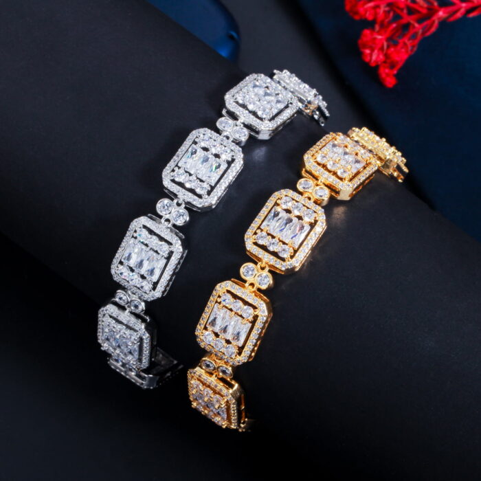 Glänzendes Goldfarbenes Pave Cubic Zirkonia Braut-Hochzeits-Party-Armband - Luxuriöser Funkeln an deinem Handgelenk – Bild 1
