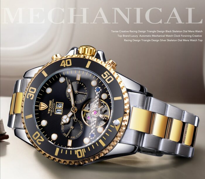 238871837-1.jpg TEVISE Design Black Golden Waterproof Calendar Display Mens Automatic Sport Wrist Watch Top Brand Luxury Male Clock – Bild 2