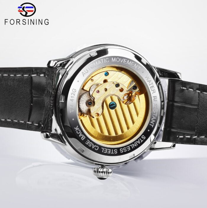 283824-1.jpg Forsining Fashion: Elegante Automatikuhr mit Kristall Lünette, Laser-Black-Design und wasserdichtem Genuine-Leather-Band" – Bild 5