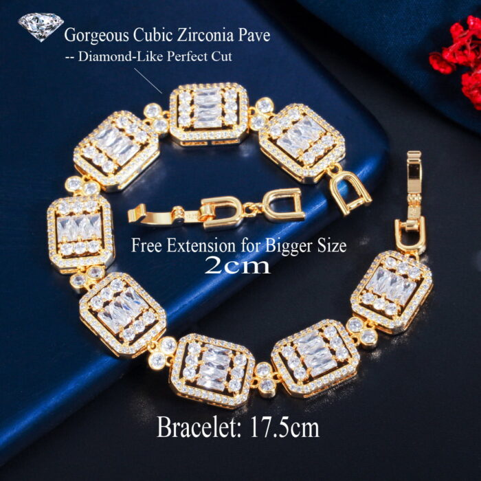 Glänzendes Goldfarbenes Pave Cubic Zirkonia Braut-Hochzeits-Party-Armband - Luxuriöser Funkeln an deinem Handgelenk – Bild 6
