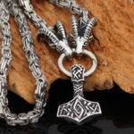 Stainless Steel Valknut Amulett mit Mjölnir Hammer Anhänger an Nordic Thor Ziegenkette - Königskette mit Geschenktasche – Bild 3