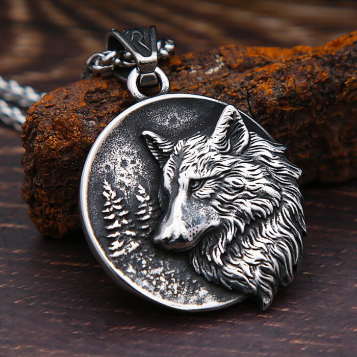 Men Vintage Viking Wolf Pendant Necklace Punk Street Rock Nordic Stainless Steel Odin Wolf Head Necklace Fashion Jewelry – Bild 2