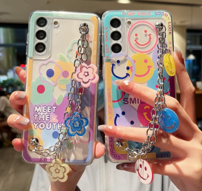 Luxuriöse Blumen-Lächeln Handy-Hülle mit Handkette für Samsung Galaxy Series – Bild 1