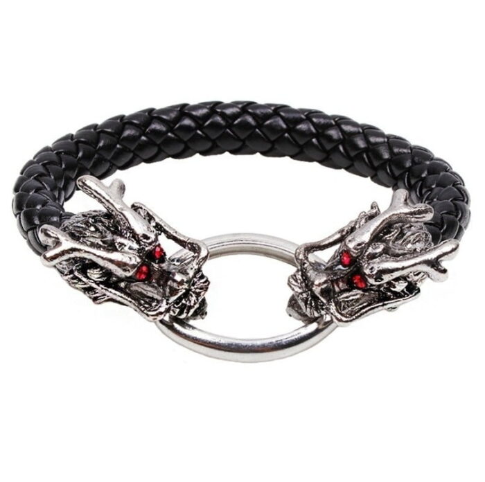 Viking Wolf Head Bracelet Leather Rope Chain Double Wolf Head Bite Ring Bracelet for Men Amulet Viking Jewelry Gift – Bild 6