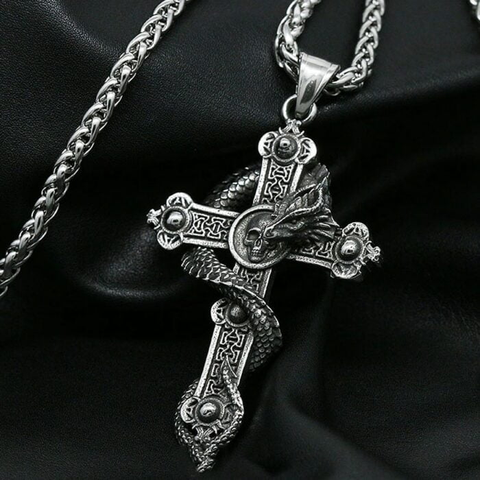 "Gothic Skull Cross Halskette aus Edelstahl - Punk Biker Men Skull Dragon Necklace Jewelry - Geschenkidee für Gothic Jewelry Fans!" – Bild 1