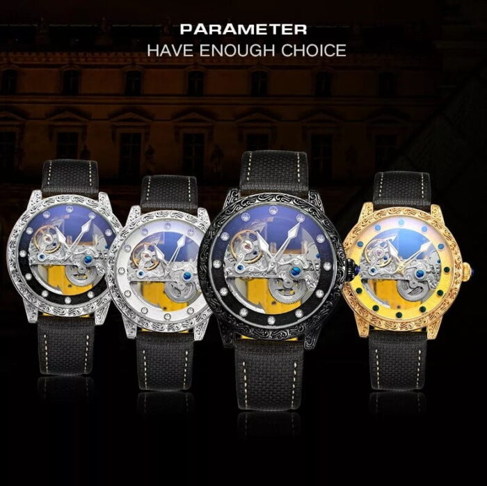 FORSINING Luxus Skelettuhr: Automatik, Leuchtend, Lederband, Stahlmechanisch für Männer – Bild 6