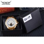 Jaragar Men's Golden Automatic Self-Wind Watch Big Dial Calendar Function Relogio Masculino Mechanical Watches Steel Strap Clock – Bild 6
