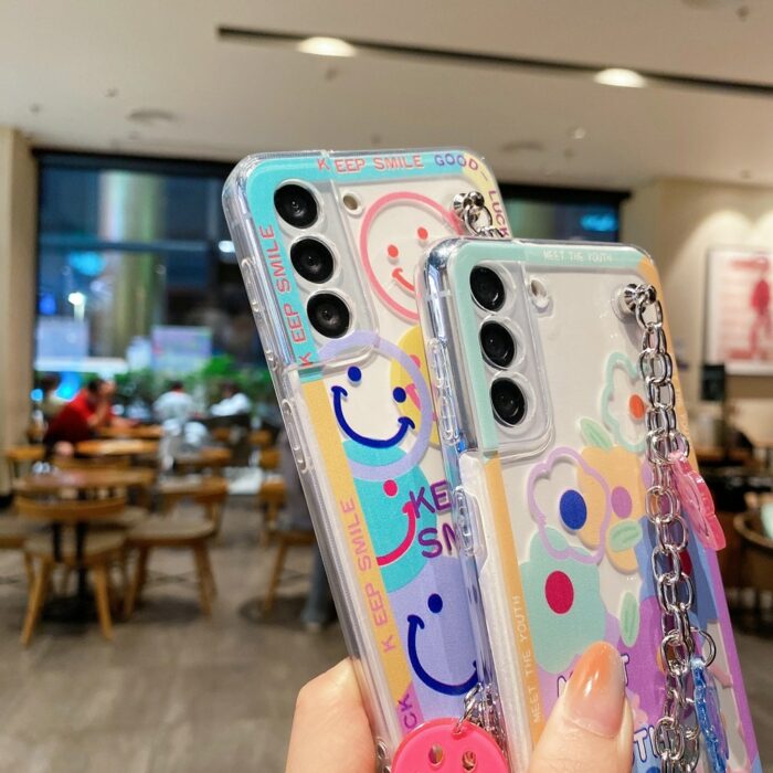 Luxuriöse Blumen-Lächeln Handy-Hülle mit Handkette für Samsung Galaxy Series – Bild 3