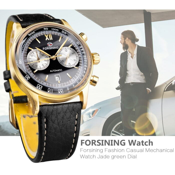 Forsining 2022: Luxuriöse Kalender-Uhr mit Glas-Konkavität und zwei Zifferblättern – Bild 3