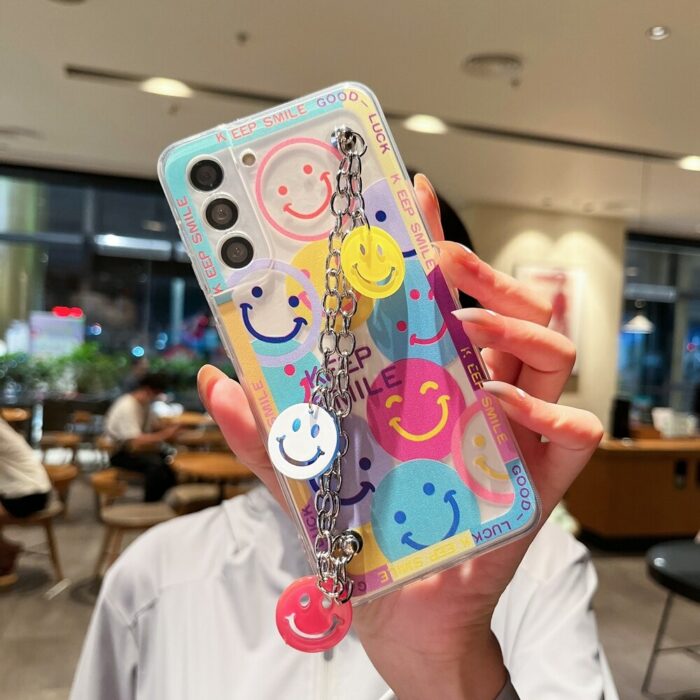 Luxuriöse Blumen-Lächeln Handy-Hülle mit Handkette für Samsung Galaxy Series – Bild 2