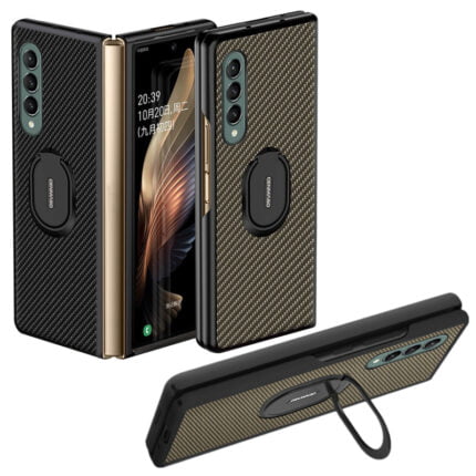 Case for Samsung Z Fold 3 Ring Holder carbon fiber pattern bracket protective shell