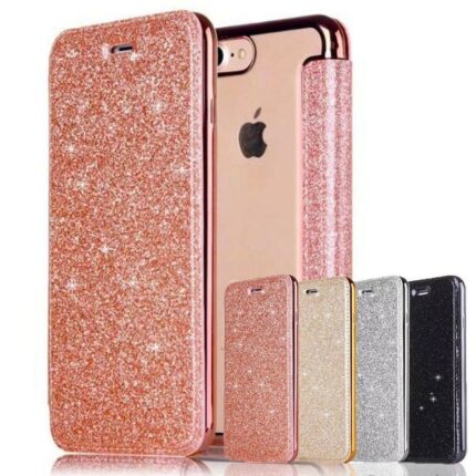 iPhone Flip Wallet Clear Back Soft TPU Bling Glitter Case Cover