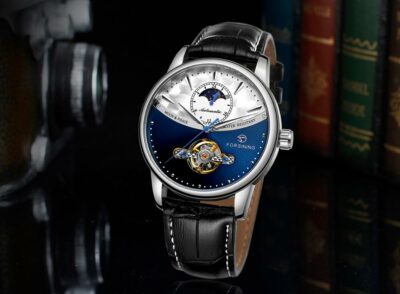 Forsining Automatische Mechanische Armbanduhr Uhren Herrenuhr Mondphase  Echtleder – Bild 2