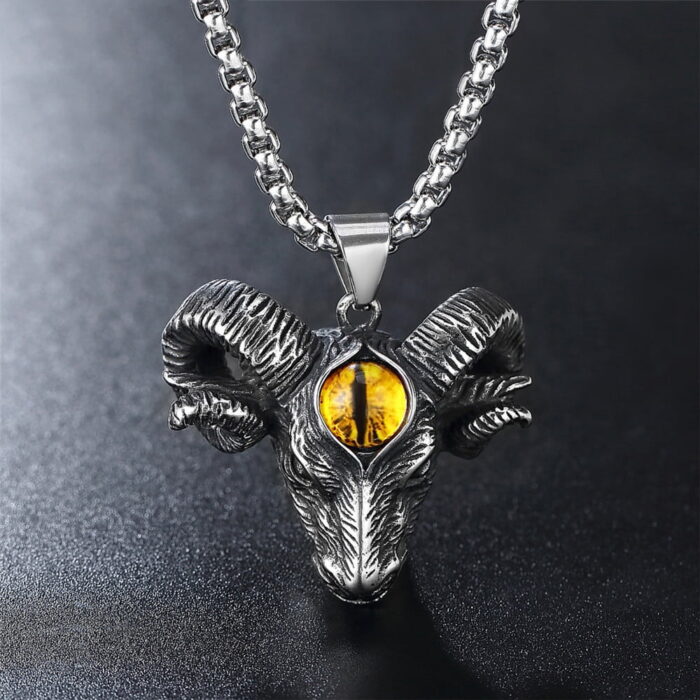 Schädel Halskette Für Männer Retro Edelstahl Schafkopf Auge Anhänger Halskette Mode Zubehör – Bild 2