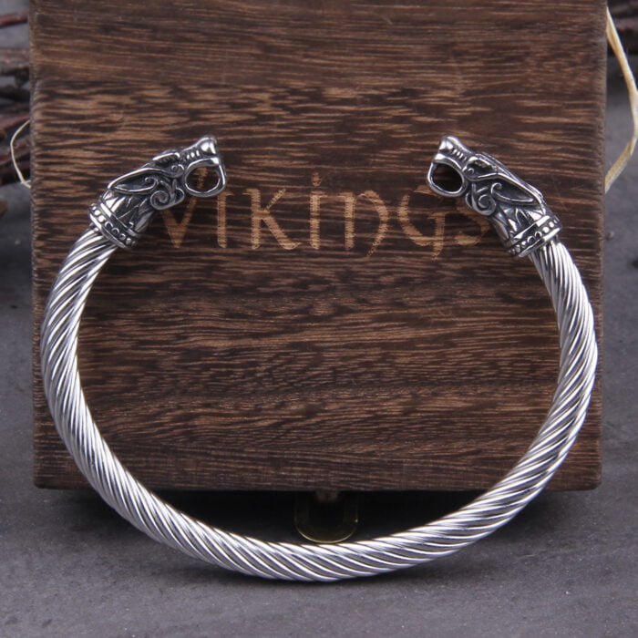 Stainless Steel Nordic Viking Norse Dragon Bracelet Men Wristband Cuff Bracelets with Viking Wooden Box – Bild 4