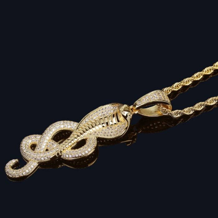 Hip Hop Micro Paved Cubic Zirconia Ice Out Glittering Cobra Snake Animal Pendant Necklace Men Rapper Punk Jewelry – Bild 6
