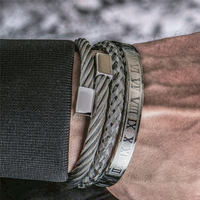 Luxury Roman Number Charm Woven Stainless Steel Bracelet Hip Hop Men Jewelry Gold Color Jewelry For Men – Bild 6