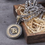 Nordic 24 Runes and viking wolf pendant necklace with viking wooden box