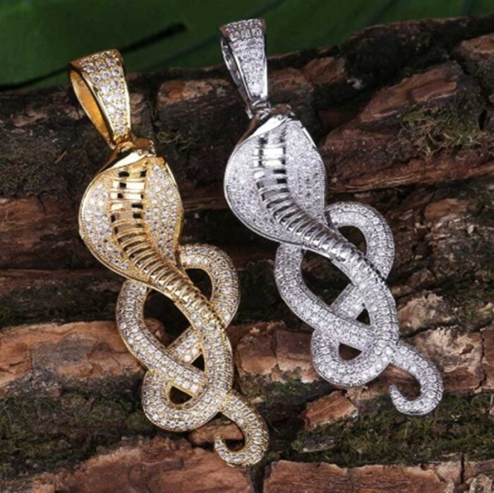 Hip Hop Micro Paved Cubic Zirconia Ice Out Glittering Cobra Snake Animal Pendant Necklace Men Rapper Punk Jewelry – Bild 5