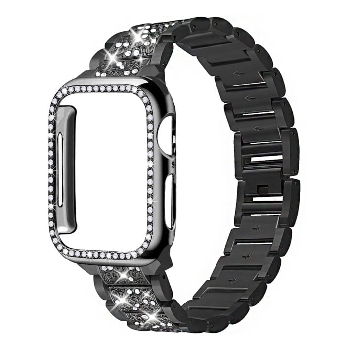 Women stainless steel bracelet Metal Crystal strap + case For Apple Watch – Bild 5