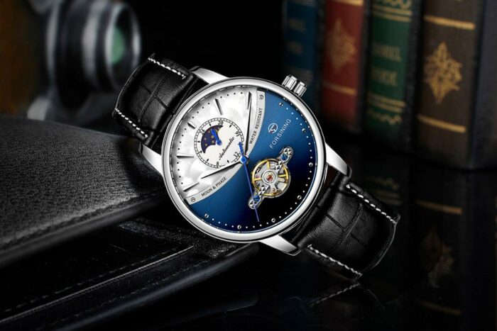 Forsining Automatische Mechanische Armbanduhr Uhren Herrenuhr Mondphase  Echtleder – Bild 3
