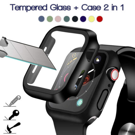 360 Full Screen Protector Bumper Frame Matte Hard Case For Apple Watch 6/SE/5/4/3/2/1 Cover Tempered Glass Film For iwatch 4/5