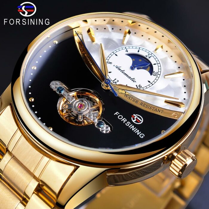 HTB19U_2XHH1gK0jSZFwq6A7aXXah-1.jpg Forsining Herren Automatik Armbanduhr Royal Golden Sun Moon Selbstaufzug Skeleton Edelstahlband Mechanische Uhr – Bild 1
