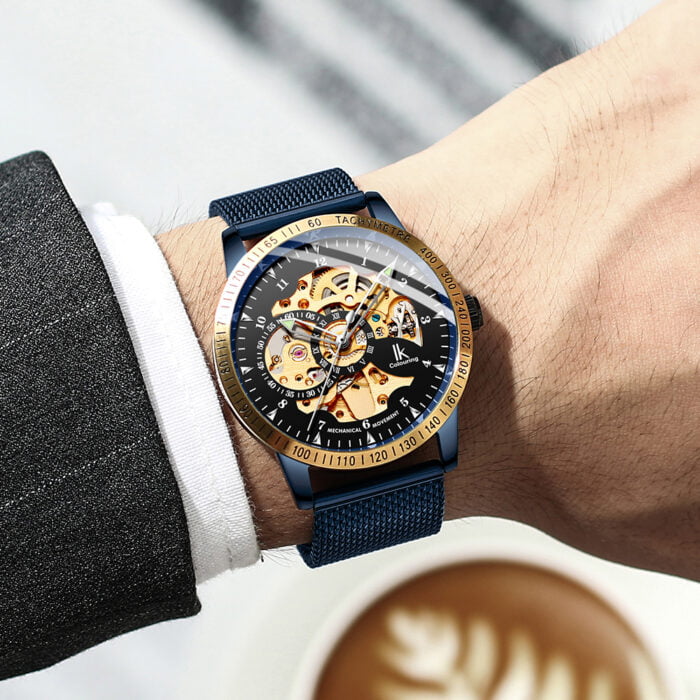 Mesh Clock Skeleton Colouring Stainless Steel Men's Watch – Bild 3