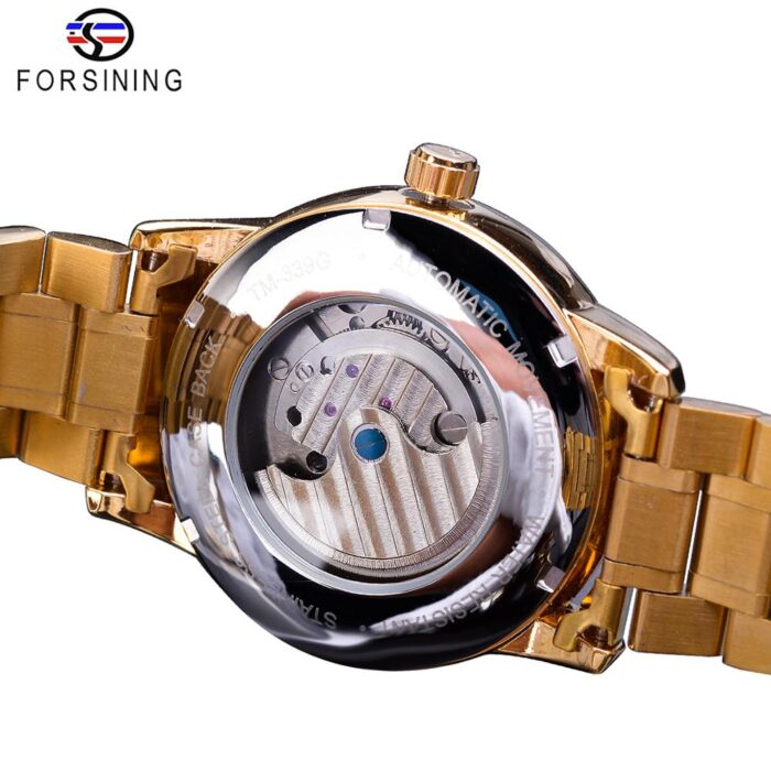 Forsining Automatik Herrenuhr Klassische Goldene Herrenuhr Mondphase Mechanische Edelstahlband Armbanduhr – Bild 4
